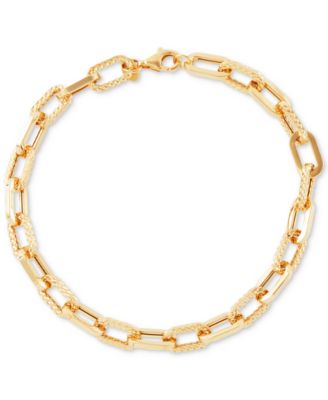Italian Gold - Lightweight Polished & Textured Large Cable Link Bracelet in 10k Gold