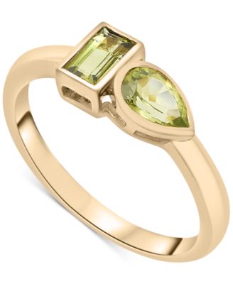 Audrey by Aurate - Peridot (3/8 ct. t.w.) & Green Tourmaline Ring (1/3 ct. t.w.) Bezel Ring in Gold Vermeil
