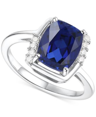 Macy's - Lab-Grown Blue Sapphire (3-7/8 ct. t.w.) & Lab-Grown White Sapphire (1/6 ct. t.w.) Statement Ring in Sterling Silver