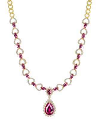Macy's - Lab-Grown Ruby (9-1/4 ct. t.w.) & Lab-Grown White Sapphire (2-1/10 ct. t.w.) Fancy 18" Pendant Necklace in 14k Gold-Plated Sterling Silver (Also in Lab-Created Blue Sapphire)