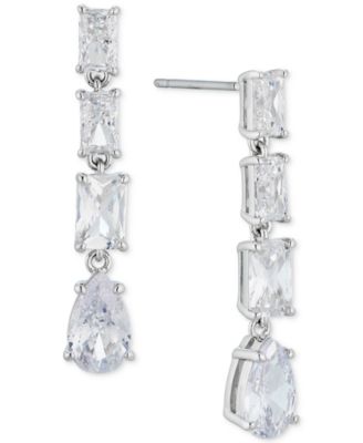 Eliot Danori - Silver-Tone Mixed Crystal Linear Drop Earrings