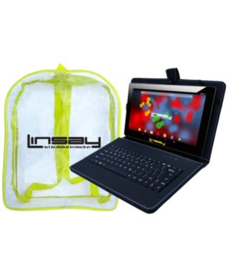 LINSAY - 10.1" New Tablet Quad Core with Black Leather Keyboard and Bag Pack Android 10