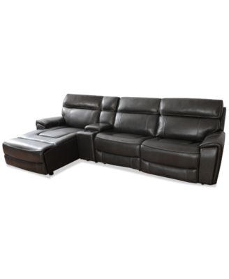 Furniture - 127.5" 4-Pc. Leather Sectional with 1 Power Recliner, Chaise and Console