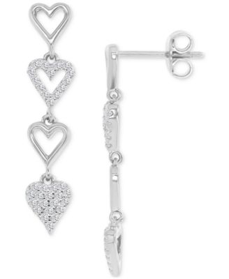 Macy's - Cubic Zirconia Pav&eacute; & Polished Hearts Linear Drop Earrings