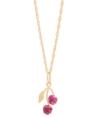 Macy's - Created Ruby (5/8 ct. t.w.) Leaf Pendant On 18" Rope Chain in 10k Yellow Gold