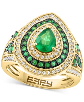EFFY Collection - Emerald (1-1/20 ct. t.w.) & Diamond (3/8 ct. t.w.) Teardrop Halo Statement Ring in 14k Gold