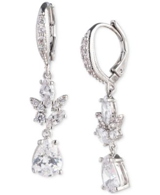 Givenchy - Silver-Tone Mixed Cut Cubic Zirconia Double Drop Earrings