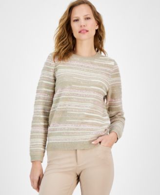 Anne Klein - Women's Sequin Stripe Crewneck Sweater