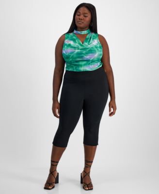 Bar III - Trendy Plus Size High-Rise Ponte Side-Zip Capri Pants