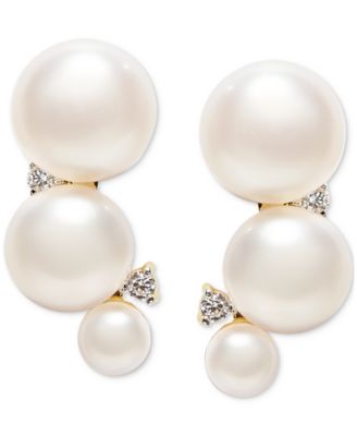 Macy's - Cultured Freshwater Pearl (3-6mm) & Cubic Zirconia Graduated Curve Drop Earrings in 14k Gold Over Sterling Silver