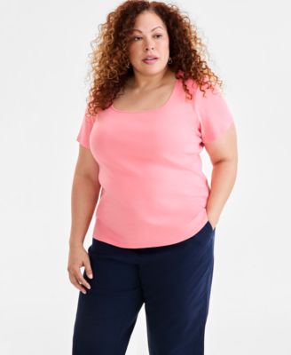 Style & Co - Plus Size Cotton Short-Sleeve Square-Neck Tee