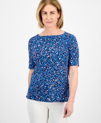 Style & Co - Petite Wildflower Elbow-Sleeve Tee