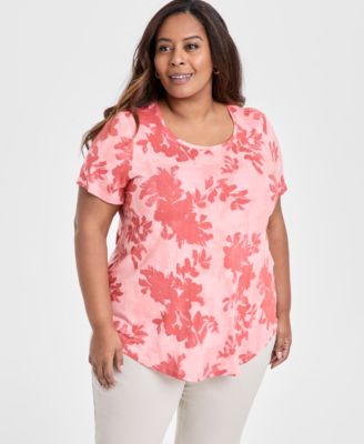 JM Collection - Plus Size Magnolia Scoop-Neck Short-Sleeve Top