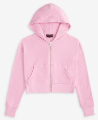With Jules - Big Girls Hooded Waffle Zip-Up Hoodie