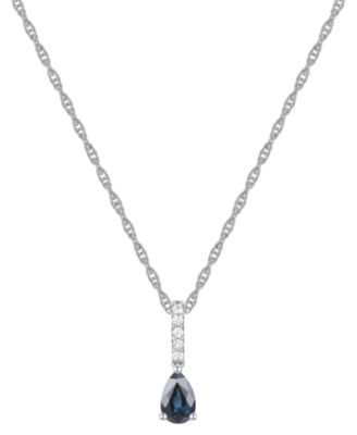 Macy's - Sapphire (1/2 ct. t.w.) & Diamond (1/20 ct. t.w.) Linear Pendant 18" Necklace in 14k White Gold