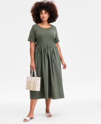 On 34th - Trendy Plus Size Scoop-Neck Mixed-Media Midi Dress