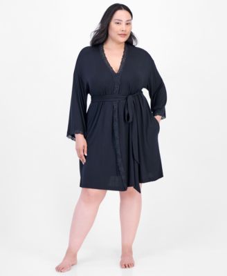 I.N.C. International Concepts - Plus Size Lace-Trim Knit Wrap Robe
