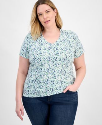 Style & Co - Plus Size Major Dot Printed V-Neck Tee