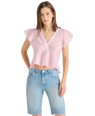 Steve Madden - Women's Leyla V-Neck Flutter-Sleeve Top