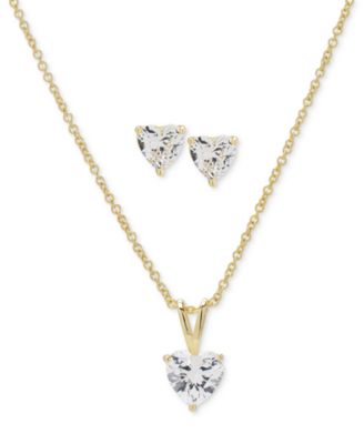 Macy's - 2-Pc. Set Lab Grown White Sapphire Heart Pendant Necklace & Matching Stud Earrings (2-1/5 ct. t.w.) in 14k Gold-Plated Sterling Silver