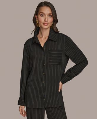 Donna Karan New York - Women's Long Sleeve Pinstripe Button-Down Shirt, Regular & Petite