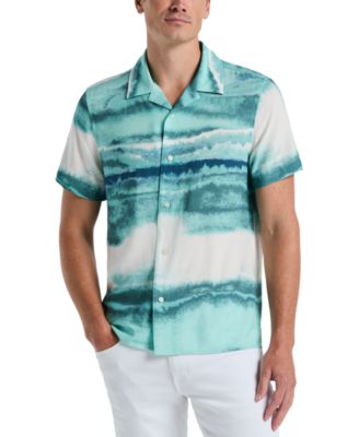 Perry Ellis - Men's Short Sleeve Wave Print Button-Front Camp Shirt
