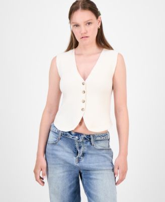 Ultra Flirt - Juniors' V-Neck Button-Front Menswear Vest