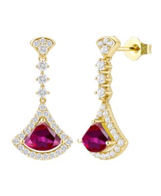 Macy's - Lab-Grown Ruby (1-1/4 ct. t.w.) and Lab-Grown White Sapphire (1/2 ct. t.w.) Drop Earrings in 14K Gold Over Sterling Silver