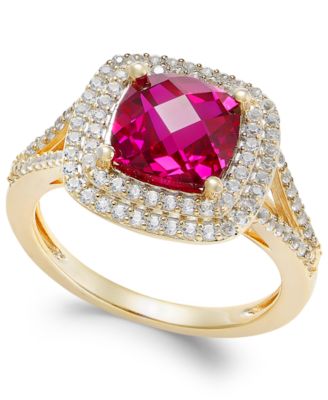 Macy's - Lab-Grown Ruby (2-1/2 ct. t.w.) and White Sapphire (1/2 ct. t.w.) Ring in 14k Gold-Plated Sterling Silver