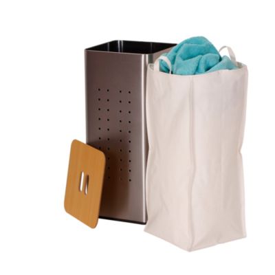 Household Essentials - Square Metal Laundry Hamper with Wood Lid