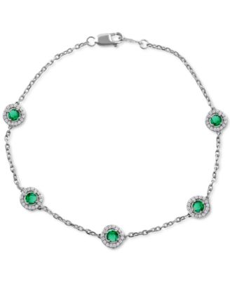 Macy's - Emerald (5/8 ct. t.w.) & Diamond (1/4 ct. t.w.) Halo Chain Link Bracelet in 14k White Gold (Also in Sapphire & Ruby)
