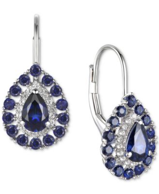 Macy's - Emerald (1-3/4 ct. t.w.) & Diamond (1/6 ct. t.w.) Teardrop Leverback Drop Earrings in 14k Gold (Also in Ruby & Sapphire)