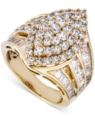 Macy's - Diamond Round & Baguette Navette Cluster Ring (3 ct. t.w.) in 14k Gold