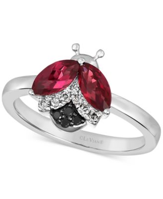Le Vian - Raspberry Rhodolite (1-1/6 ct. t.w.) & Diamond (1/10 ct. t.w.) Ladybug Ring in 14k White Gold