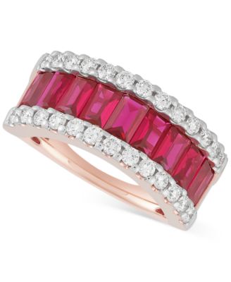 Grown With Love - Lab Grown Ruby (2-5/8 ct. t.w.) & Lab Grown Diamond (3/4 ct. t.w.) Pear Halo Ring Baguette Band in 14k Rose Gold