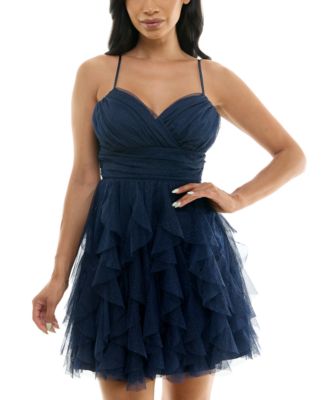 pear culture - Juniors' Glitter-Mesh Petal Fit & Flare Dress