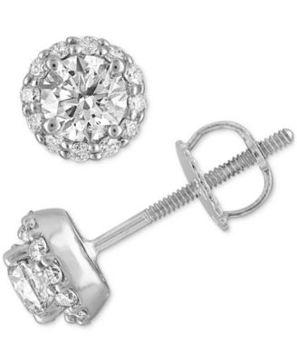 Alethea™ - Certified Round Halo Stud Earrings (1 ct. t.w.) in 14k White Gold featuring diamonds from De Beers Code of Origin