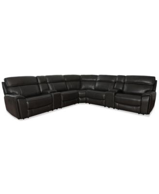 Furniture - 132.5" 7-Pc. Leather Sectional with 3 Power Recliners and 2 Consoles
