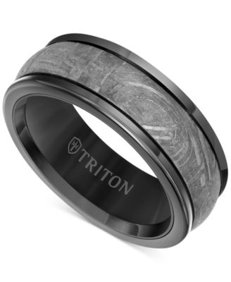Triton - Men's Meteorite Insert Round Edge Wedding Band in  Tungsten Carbide