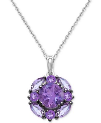 Macy's - Amethyst (2-1/4 ct. t.w.) & Pink Amethyst (7/8 ct. t.w.) Cluster 18" Pendant Necklace in Sterling Silver (Also Available in Additional Gemstone Clusters)