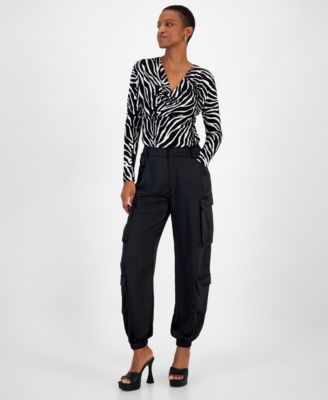 Bar III - Women's Satin Cargo Jogger Pants