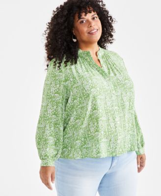 Style & Co - Plus Size Dainty Flower Printed Button-Front Blouse, Created for Macy's