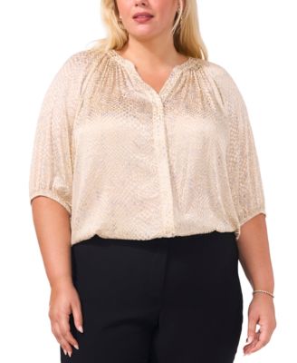 Vince Camuto - Plus Size Printed Split-Neck Button-Front Blouse, Created for Macy's