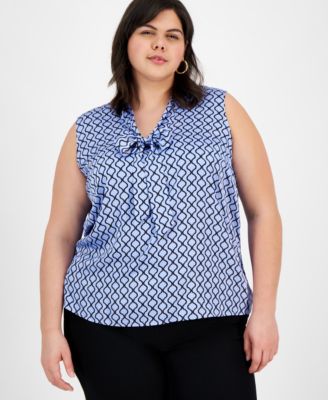 Kasper - Plus Size Satin Sleeveless Tie-Neck Blouse