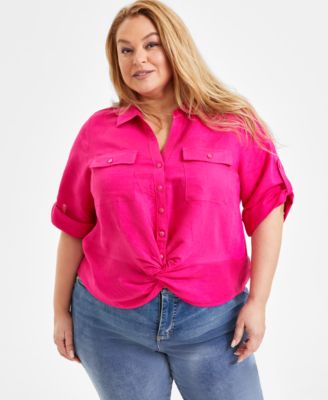 I.N.C. International Concepts - Plus Size Linen Twist-Hem Shirt, Created for Macy's