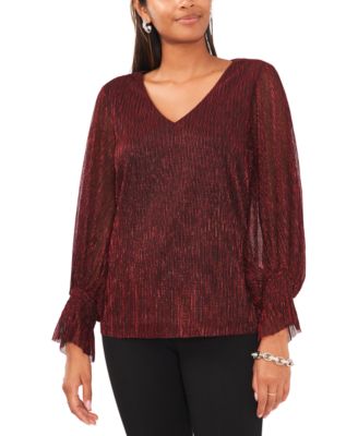 Vince Camuto - Women's Metallic V-Neck Sheer-Sleeve Top