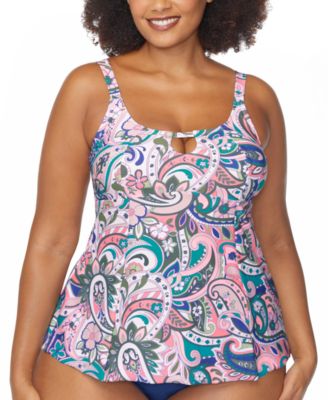 Raisins Curve - Trendy Plus Size Shoreline Keyhole Tankini Top