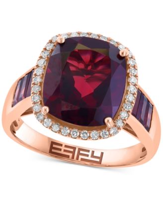 EFFY Collection - Garnet (7 ct. t.w.) & Diamond (1/6 ct. t.w.) Halo Ring in 14k Rose Gold