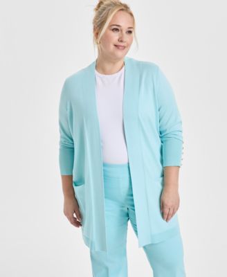JM Collection - Plus Size Open-Front Long-Sleeve Cardigan