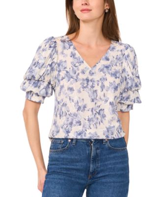 Sam & Jess - Women's Floral-Print Bubble-Sleeve Top